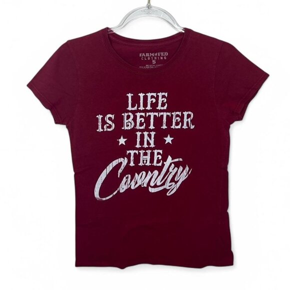 Burgundy Farmfed "Life Is Better In‎ The Country" T-Shirt - Picture 1 of 5